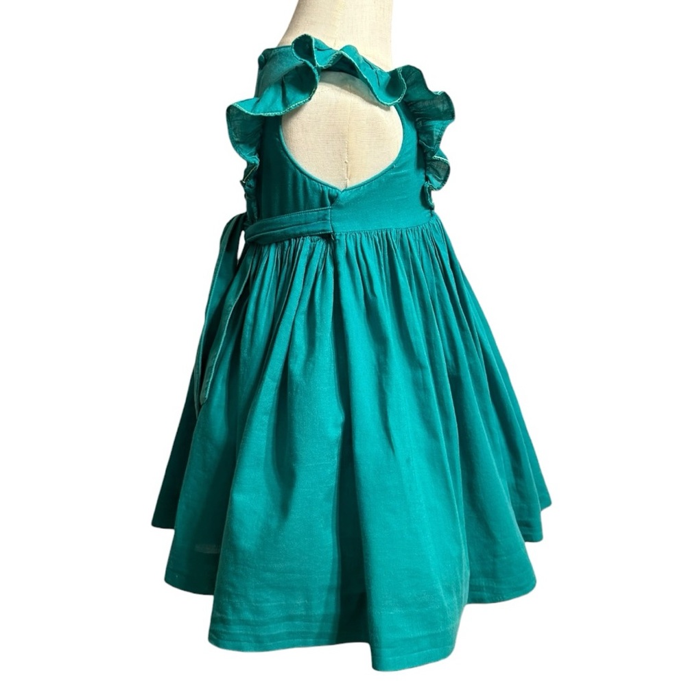 Charlotte Sy Dimby Paris Hand Smocked Teal Heirloom Dress 3A Toddler - Picture 3 of 11